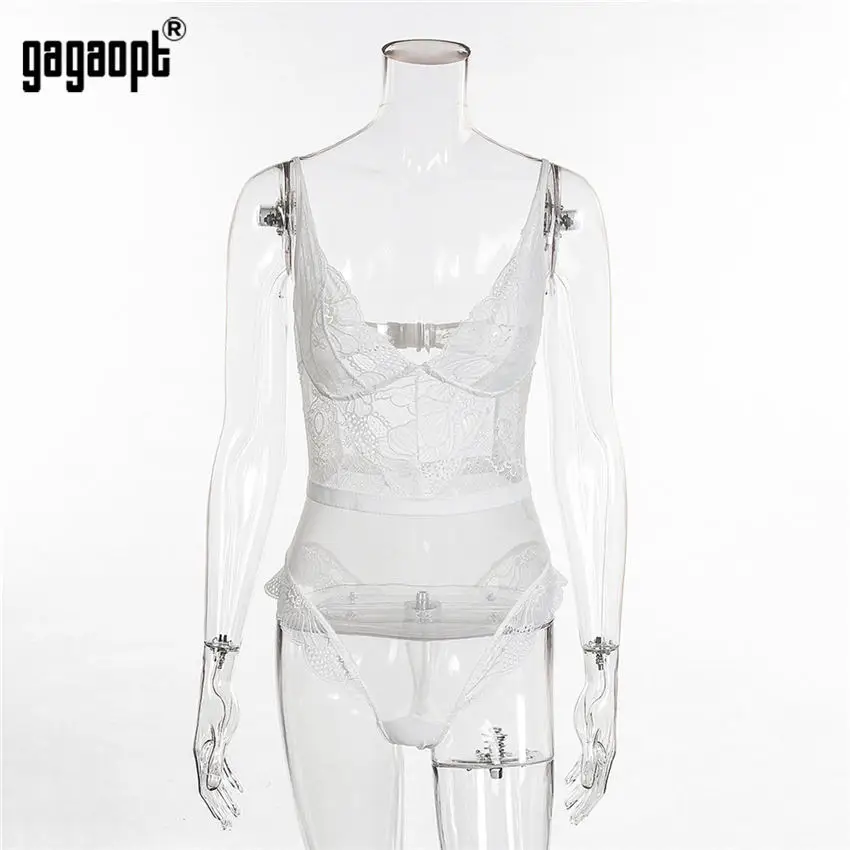 Gagaopt, 8 цветов, Кружевное боди для женщин, Цветочная вышивка, белый/черный, сексуальное боди с открытой спиной, Сетчатое боди, комбинезон, комбинезоны - Цвет: Белый