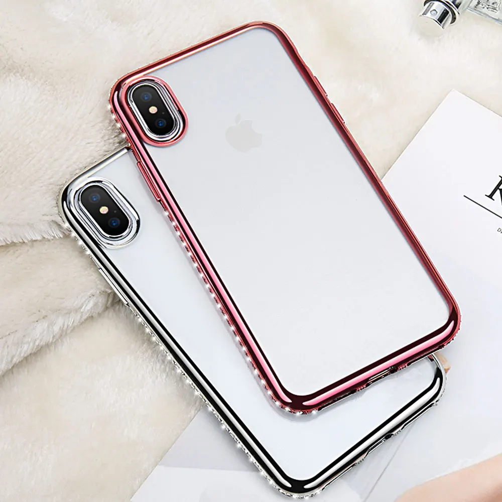 Kisscase чехол для iPhone 8 7 6 6S x Чехол Мягкий ТПУ Bling Блеск Rhinestone покрытие X случае |