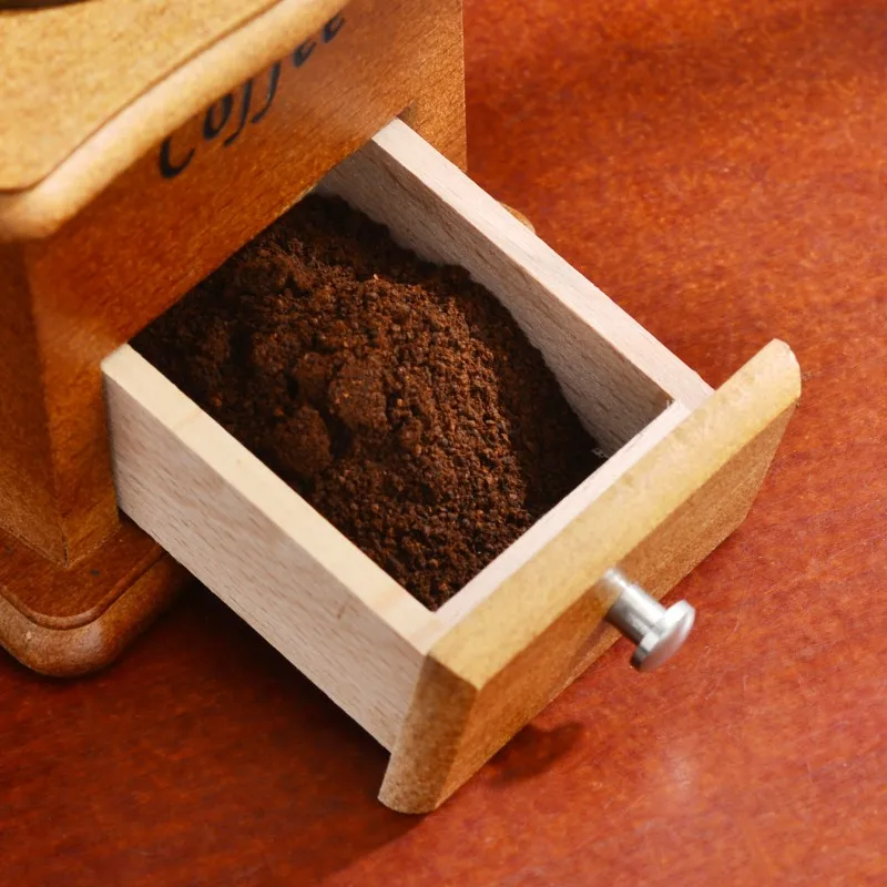 Классическая деревянная ручная мини кофемолка из нержавеющей стали в стиле