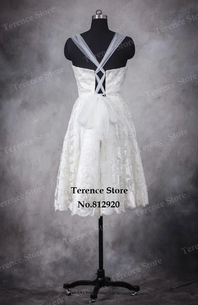 Terence реальный пляжный Повседневный Тюль длиной ниже колена кружевной|short wedding dress