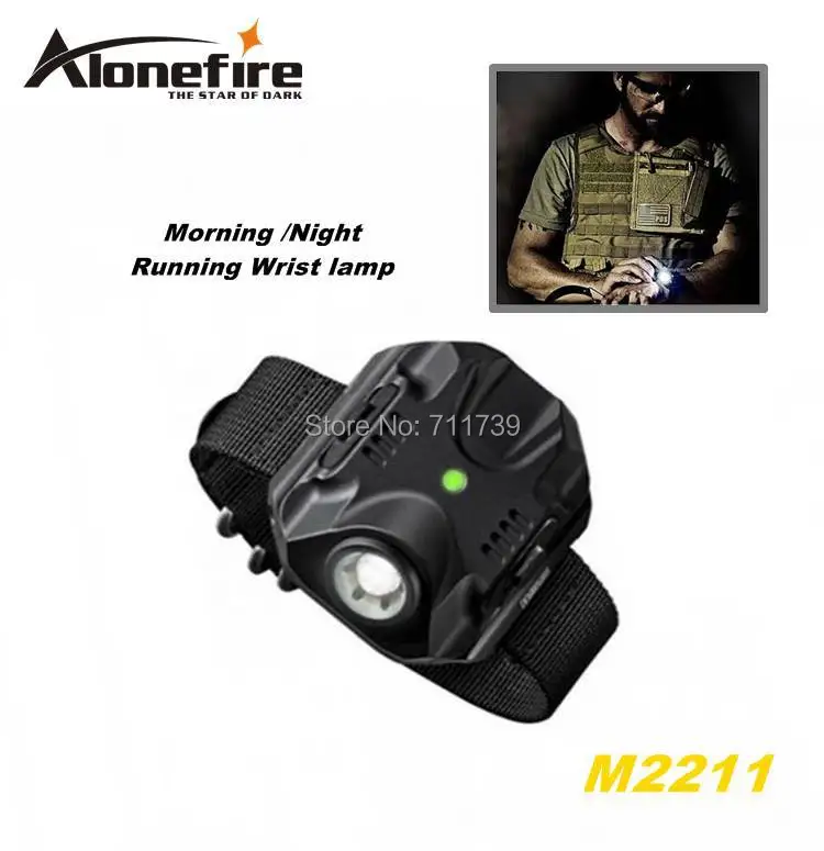 

ALONEFIRE M2211 CREE XPE R2 LED 5model Built-in battery Morning/Night Run Wrist lamp Tactical light flashlight torch with cable