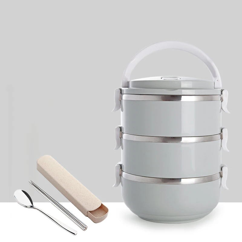 Gray 3 Layer Металлический Ланч-бокс из нержавеющей стали для детей, студентов, Теплоизоляционный контейнер для суши, Портативный японский Бенто-бокс, столовый набор - Цвет: Gray 3 Layer
