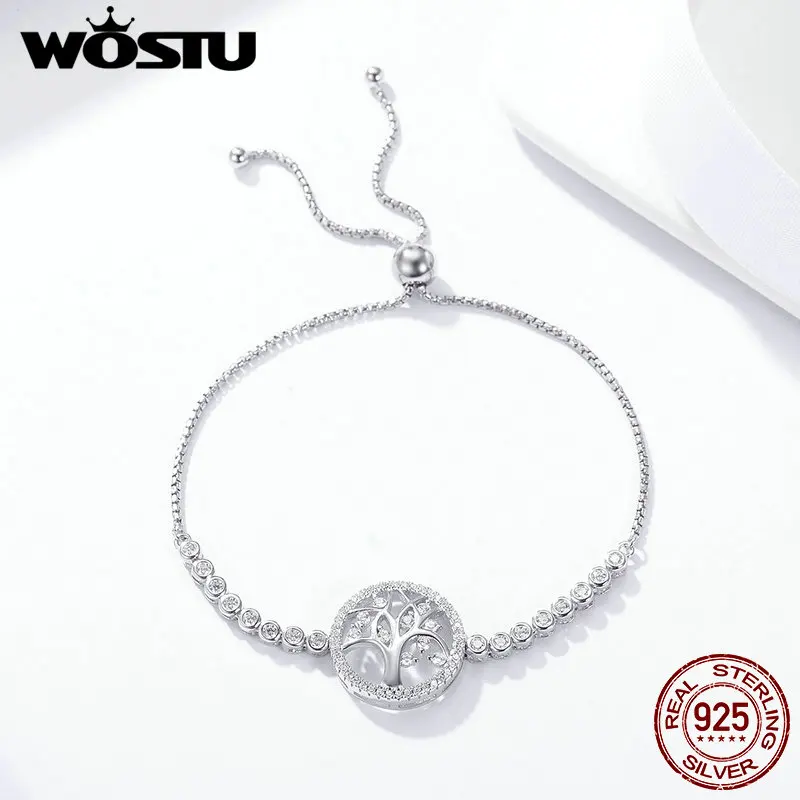 WOSTU подлинный 100% Стерлинговое Серебро 925 пробы Древо жизни Теннисный браслет