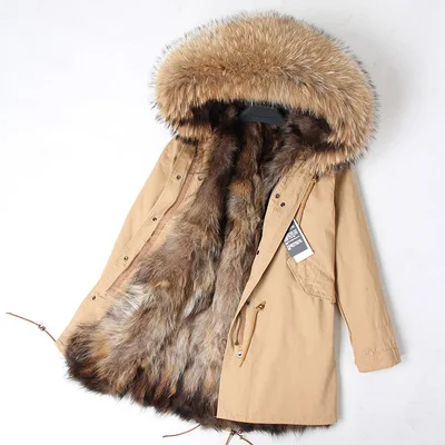 OFTBUY, новинка, зимняя куртка для женщин, пальто из натурального меха, парка, воротник из меха енота, Лисий мех, подкладка, свободное, армейское, зеленое, длинное пальто, уличная одежда