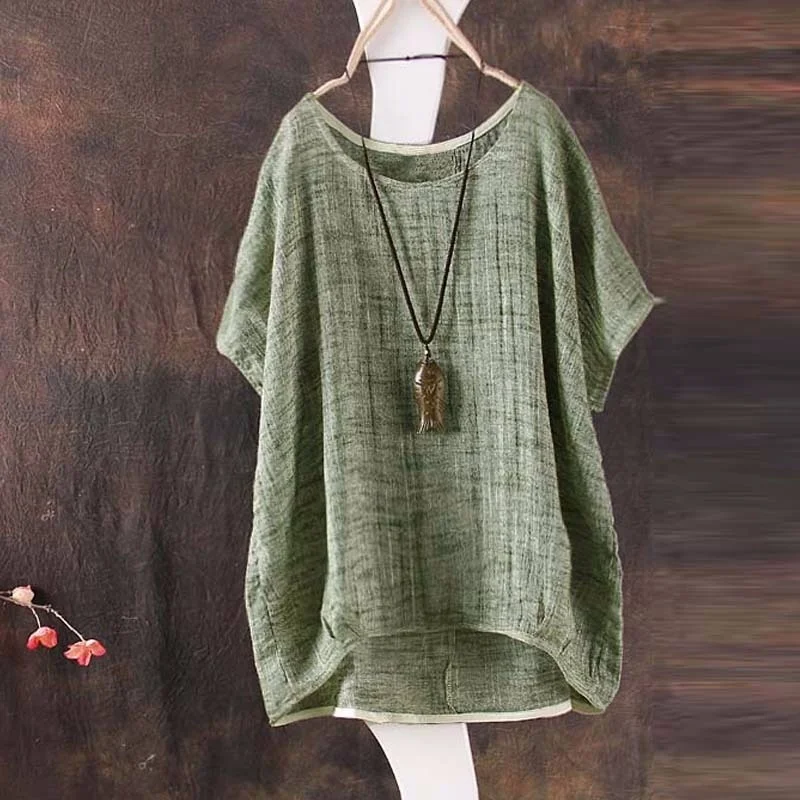 2018 HCXY New Fashion Women Casual Plus Size Loose Shirt Tops Ladies Short Sleeve Linen Blouse for Summer |