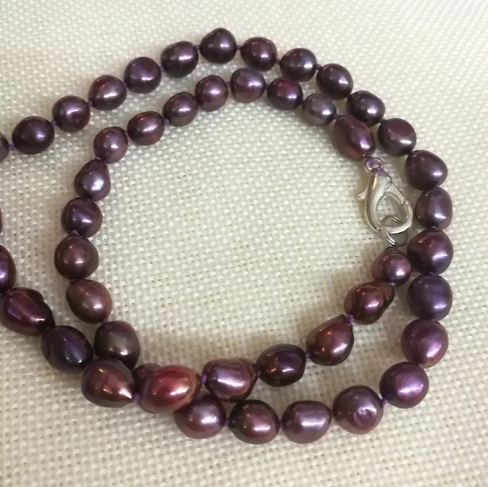 

Women Jewelry 17'' 43cm choker necklace 9mm Dark Purple pearl handmade Real cultured freshwater pearl gift