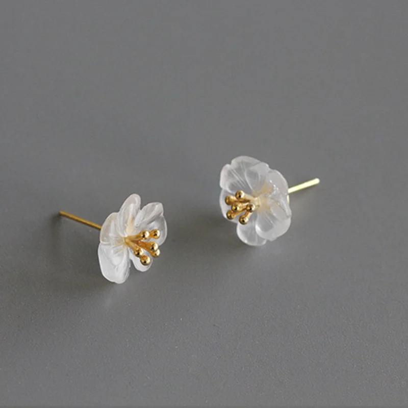 Gold Color Lotus Fun Moment реальные 925 Серебро Природный кристалл ручной ювелирные изделия цветок в дождь серьги стержня для женщин - Окраска металла: Gold Color