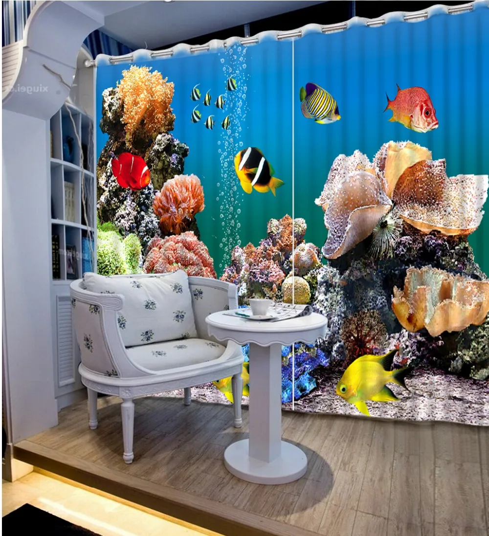 Красивая фотография 3d занавески цветные коралловые рыбки Подводное фото печать