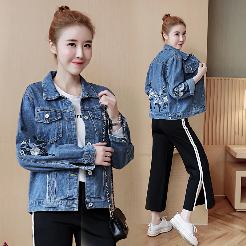 

Womens Embroidery Denim Jackets 2021 Spring Autumn Denim Jacket Coat Female Casual Loose Windbreakers Women's Slim Jeans Jackets