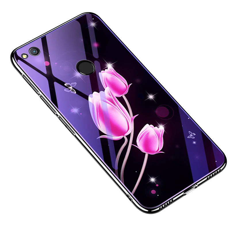 Tulip Стеклянный чехол для телефона huawei Honor 8 Lite/P8 Lite()/P9 Lite() чехол s Покрытие синий светильник роскошный стеклянный чехол Fundas Capa - Цвет: Tulip