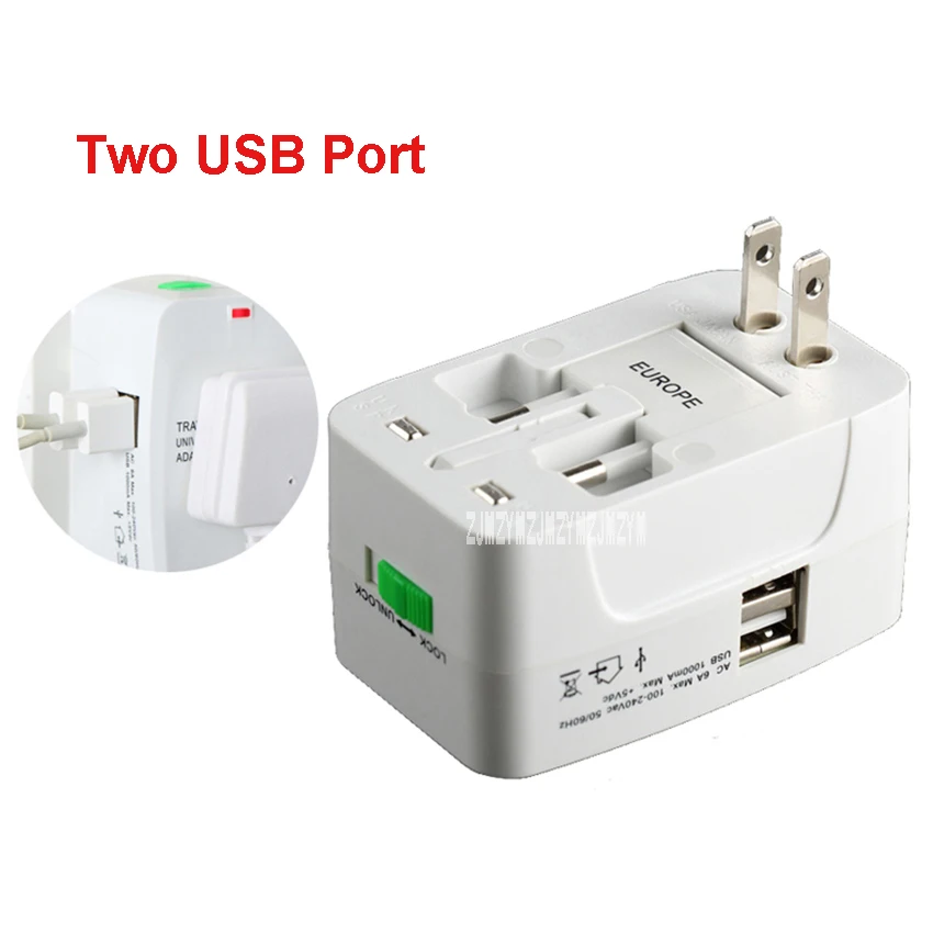 

Новый Универсальный дорожный адаптер питания, розетка с 2 USB-портами для зарядки, преобразователь питания переменного тока, штепсельная вил...