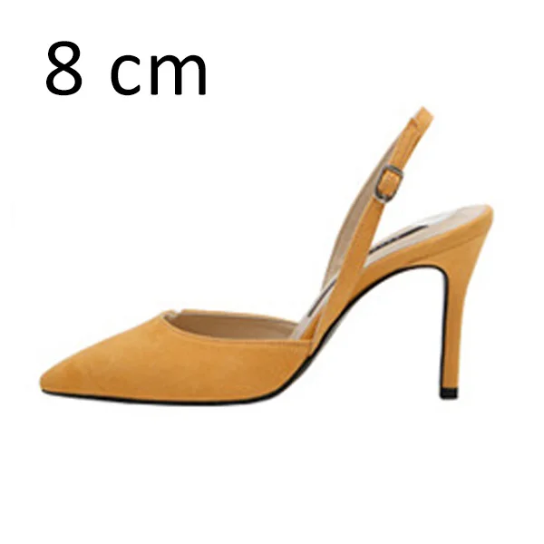 Yellow Pumps 8cm Для женщин женские туфли-лодочки; пикантные летние туфли на высоком каблуке; Фирменные женские туфли на выход с ремешком на пятке, острый носок Туфли с ремешком и пряжкой модельные туфли для женщин размера плюс - Цвет: Yellow Pumps 8cm