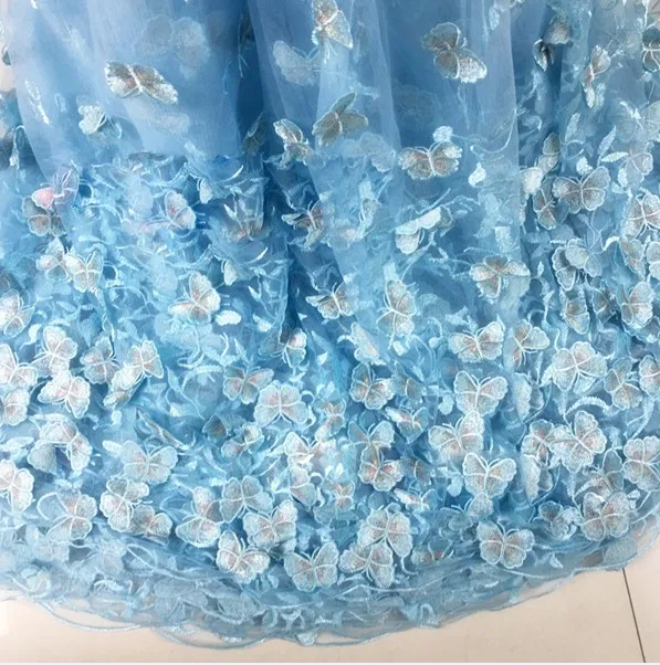blue Стиль синий белый 3D сетка пряжа кружевная бабочка из ткани Элегантные Вышитые свадебное платье ткань материал DIY аксессуары D641 - Цвет: blue