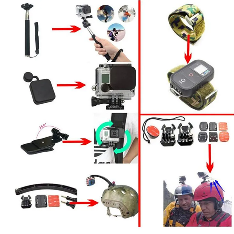 Sansnail для Gopro набор аксессуаров для go pro hero 7 6 5 4 3 комплект 3 способ селфи палка для Eken h8r/для xiaomi yi