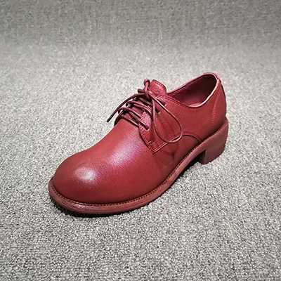 Burgundy-Shoelace Guidi/; натуральная кожа; сезон весна; туфли-лодочки на платформе в стиле ретро; ботинки-оксфорды с молнией спереди и круглым носком для студентов; цвет белый, красный, черный - Цвет: Burgundy-Shoelace