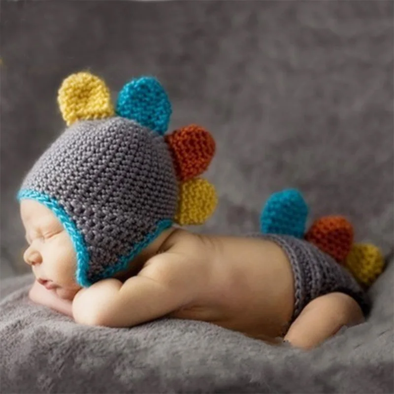 Baby photography accessories dinosaur suit for baby girl boy photo props newborn fotografia crochet new born hat pant shoot set | Детская