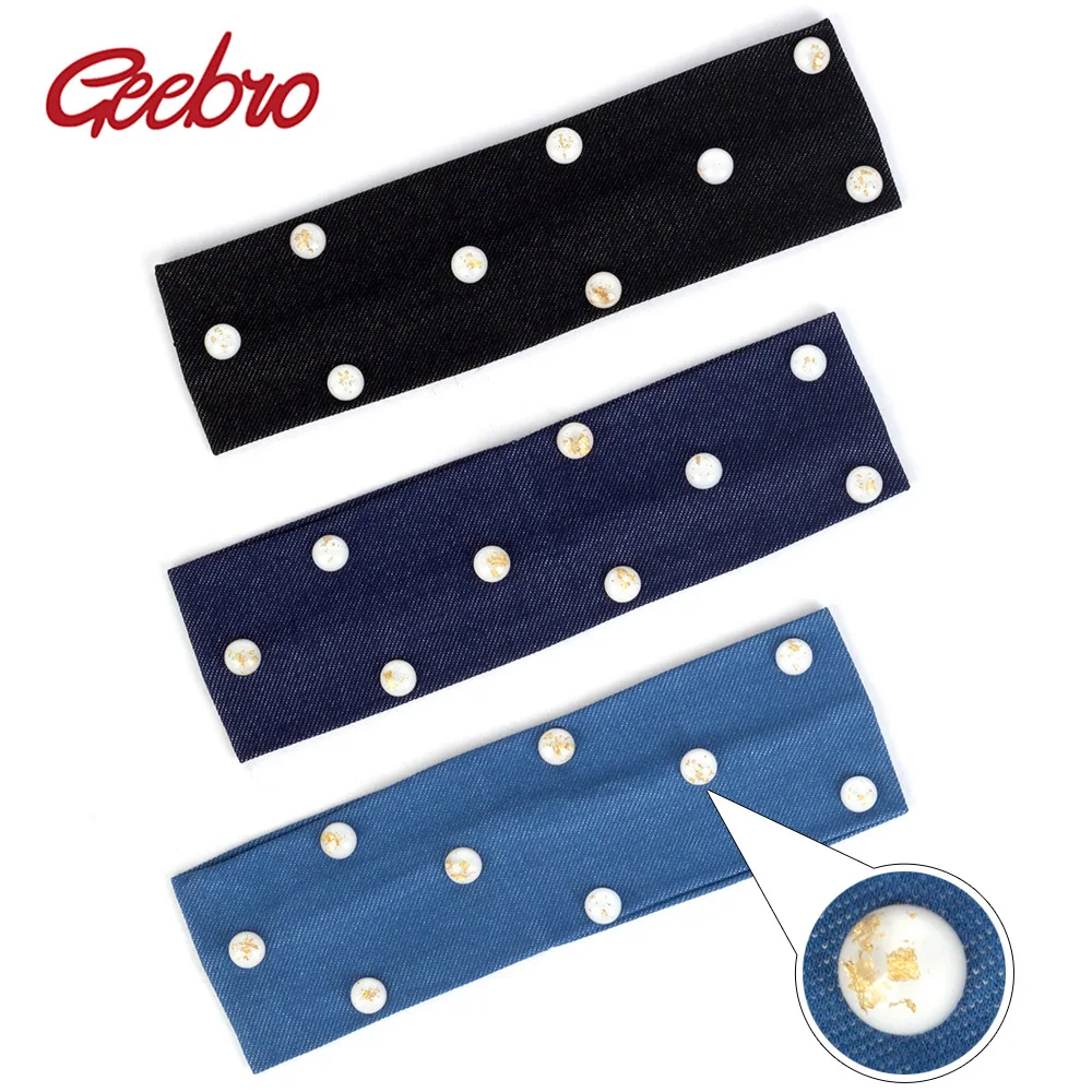 

Geebro Women Denim Gold Foil Hairband Girls Round Beads Accessories Casual Elastic Turban Female Fashion Flat Headband DIY DZ779