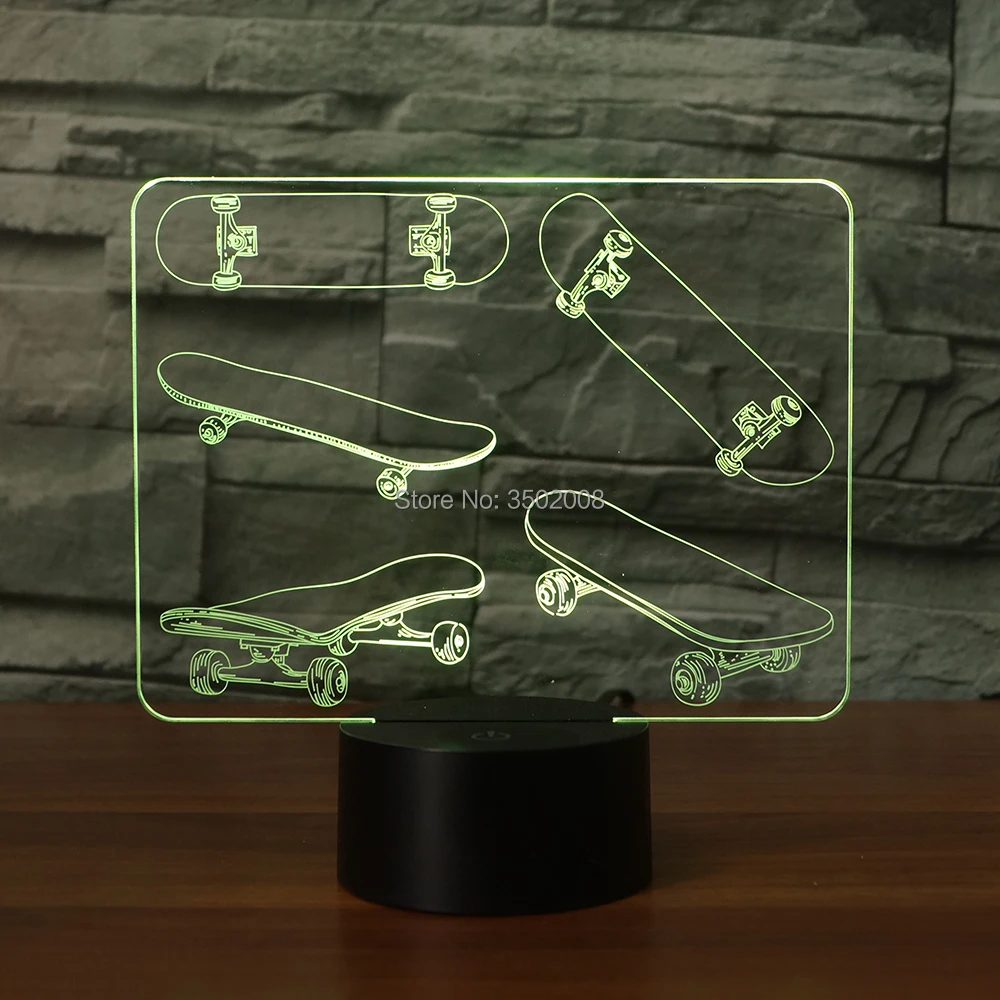 3D светодиодная ночник Скейтборд Дизайн 7 Изменение цвета сенсорный