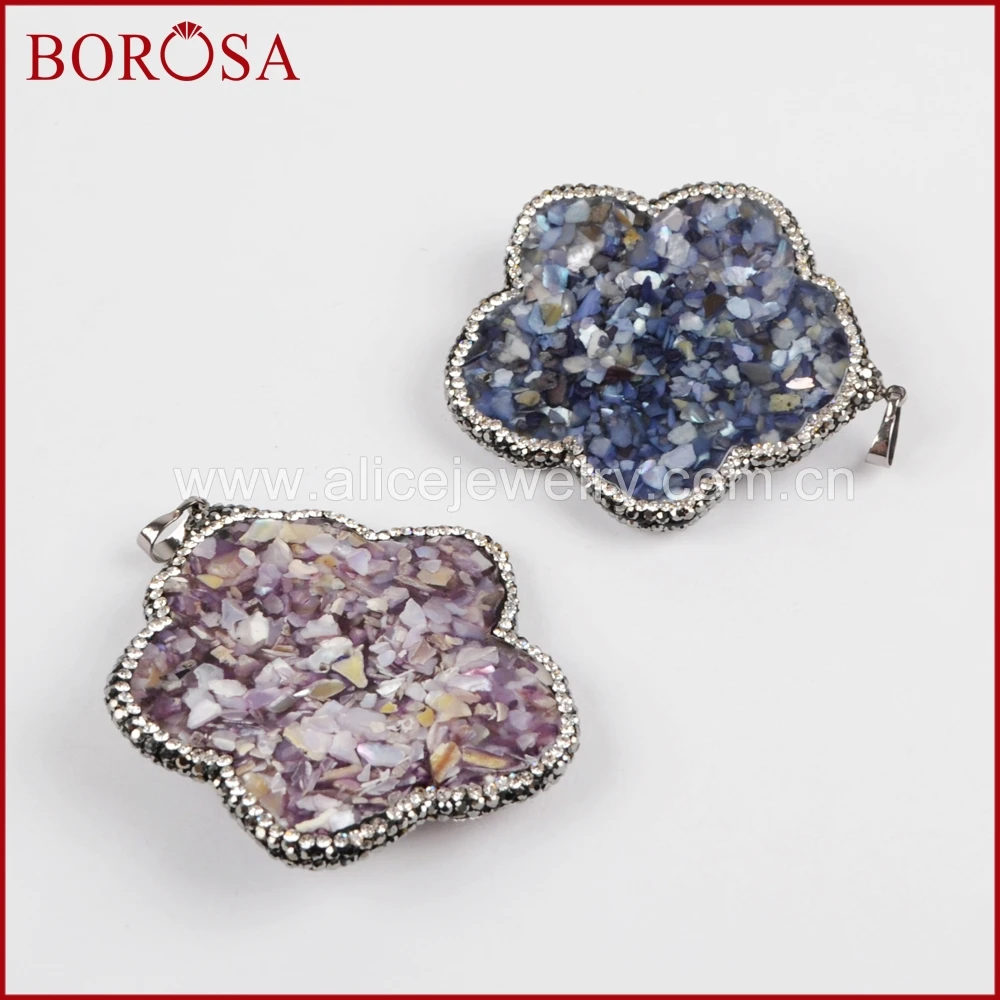 BOROSA 5 шт. стразы ПАВЕ Радужный цветок в виде ракушки чип смола подвеска ювелирное