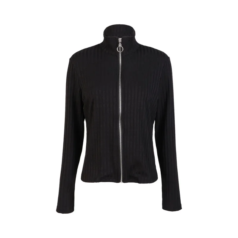 New 2018 Women Black Sweaters Jacket Knitted Zipper Turtleneck Long Sleeve Cardigan Street Style Sportwear Ladies Tops Sweater |