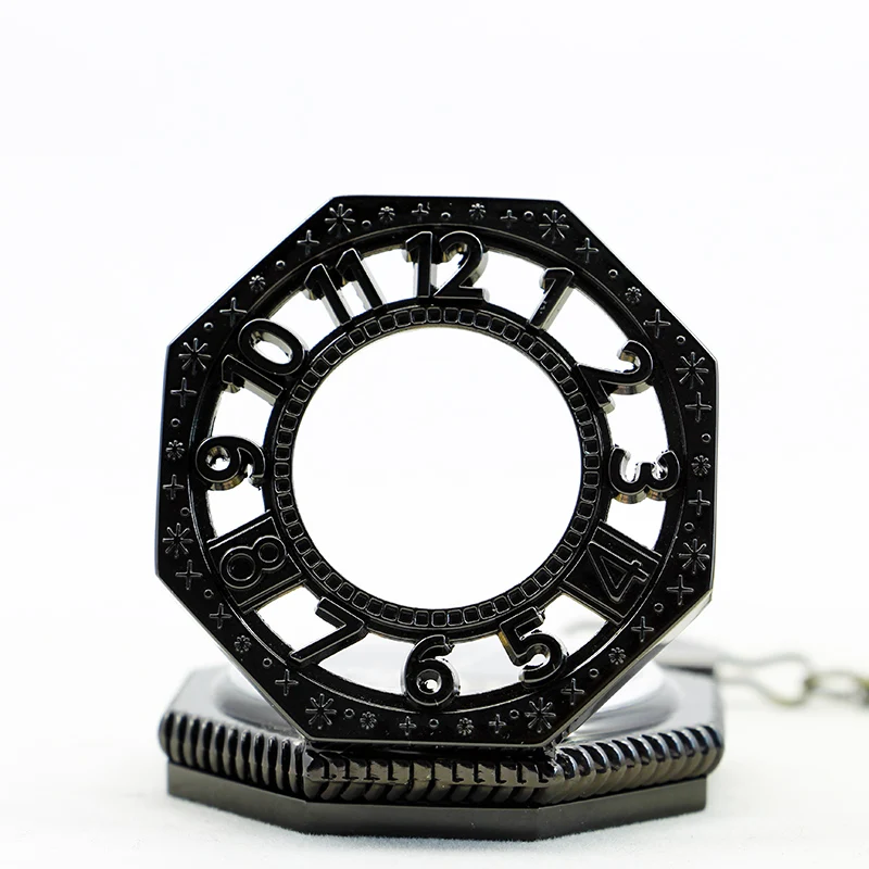 Black Octagon Hollow Digital Direct Display Manual Mechanical Pocket Watch Vintage Steampunk Necklace Pendant Clock Gift