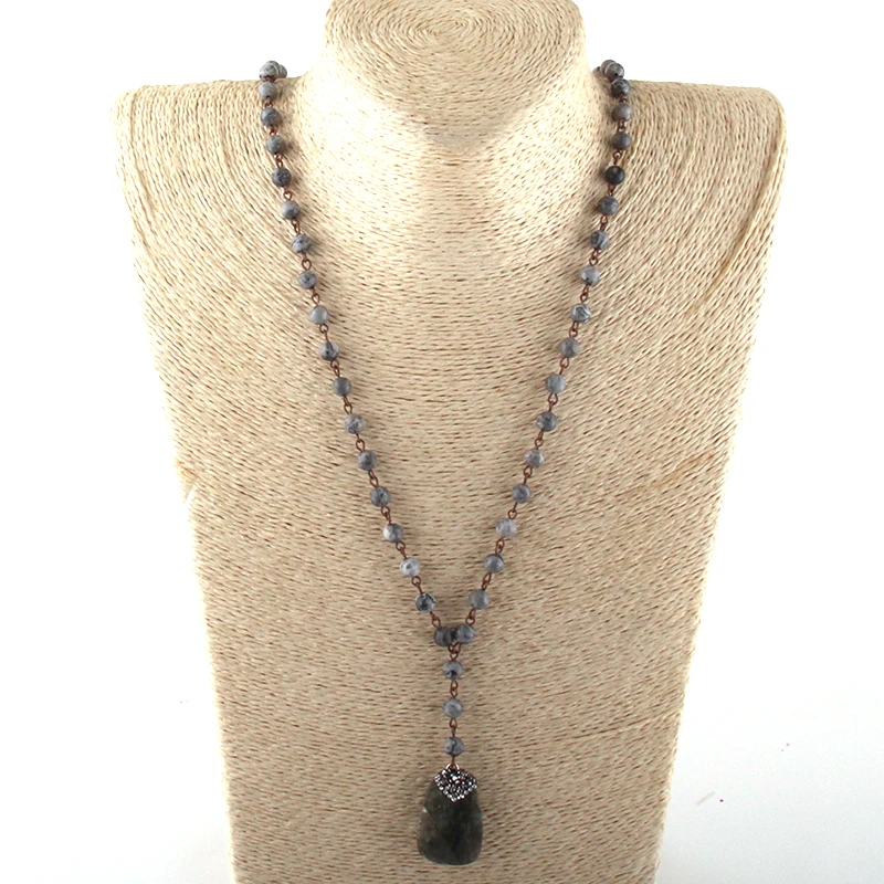 Fashion Bohemian Tribal Jewelry Rosary Chain Handmake Paved Stone Pendant Necklace | Украшения и аксессуары