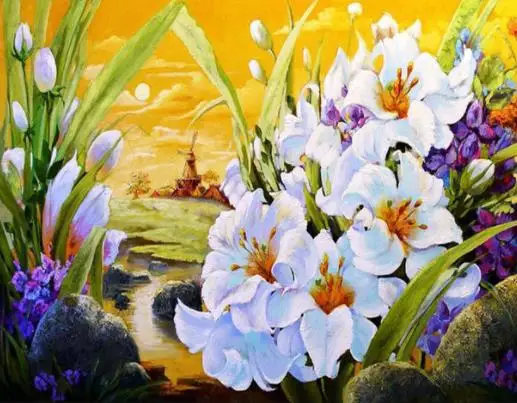 

Round Diamond Painting Flowers DIY Diamond Embroidery Landscape Picture of Rhinestone Full Square Drill Home Decor Kids Gift