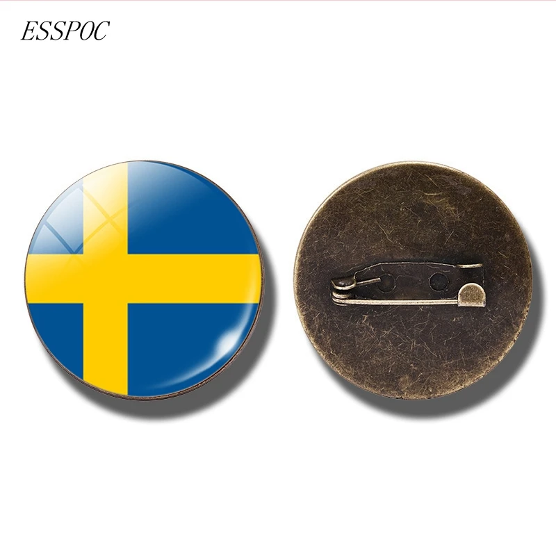 Sweden Европейский Национальный флаг значок булавка Франция Италия Испания Польша Россия Ирландия голландская страна брошь в виде флага бижутерия со стеклянными кабошонами - Окраска металла: Sweden