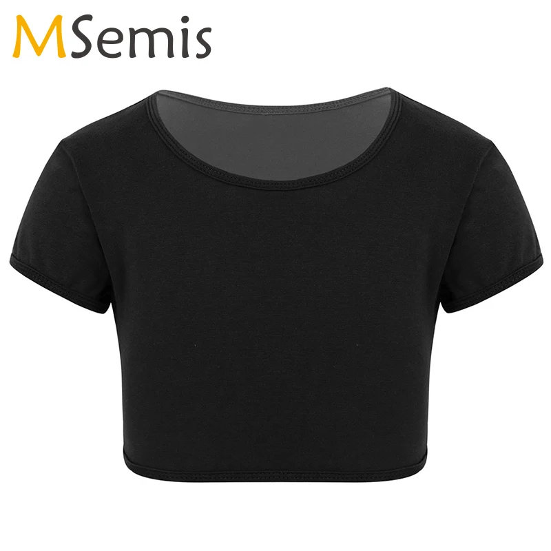 Укороченный топ для балета девочек Однотонная футболка с коротким рукавом