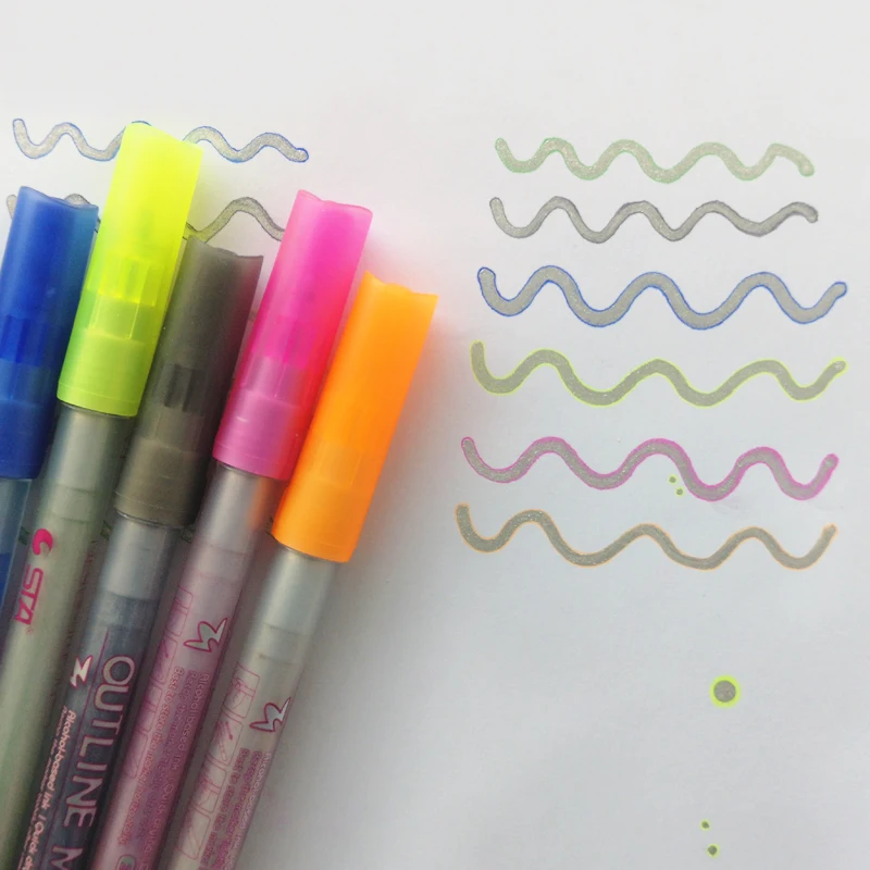 STA 6 цветов акриловая краска контур маркер заостренное перо Multi functional Glare color Highlighter