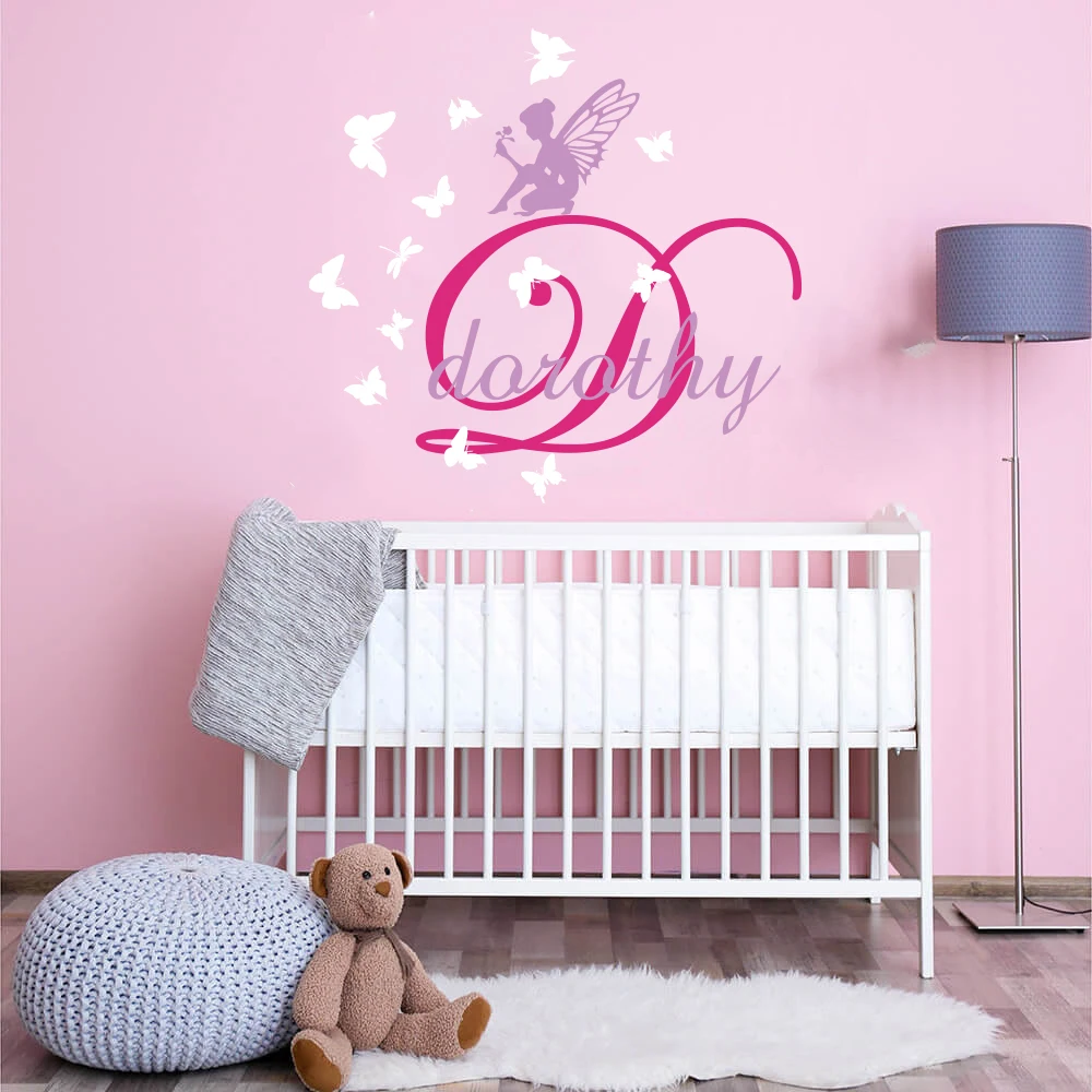 Custom Name Fairy Flower Butterfly Wall Decal Girl Room Kids Personalized Tale Nature Animal Sticker Vinyl | Дом и сад