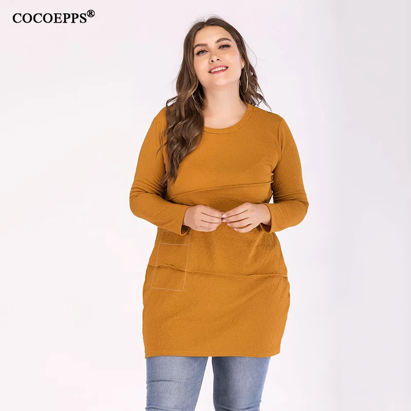 Лоскутная Женская Футболка 2xl 3xl большой размер женские топы с круглым вырезом с длинным рукавом размера плюс Топы Повседневная Женская одежда зимние топы