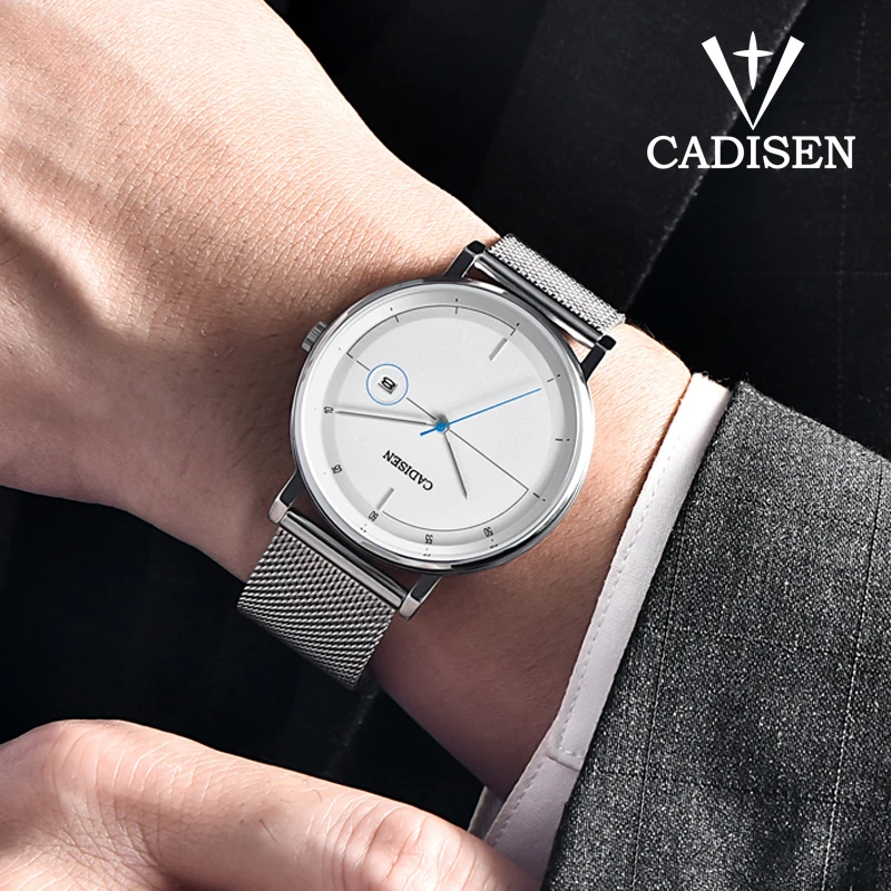 Мужские наручные часы CADISEN брендовые Роскошные Кварцевые водонепроницаемые со