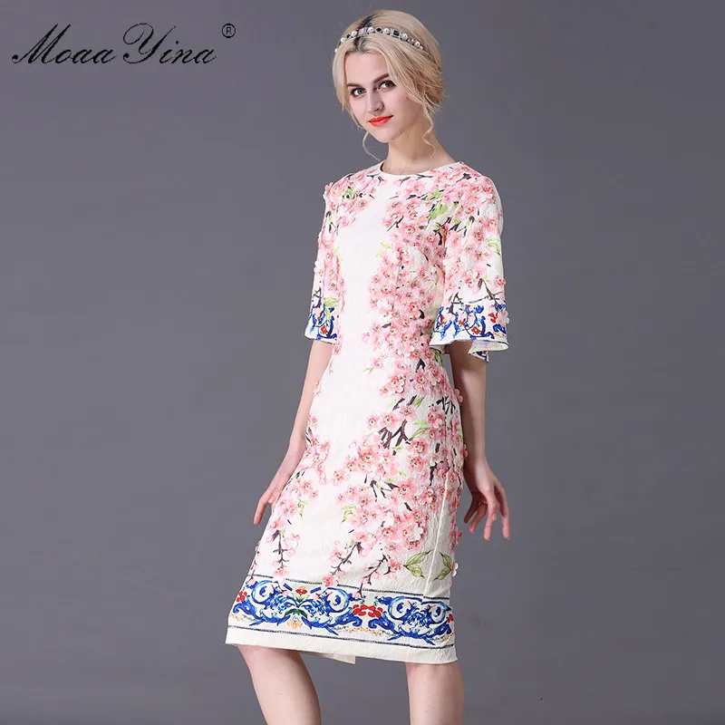 MoaaYina модное дизайнерское подиумное миди классическое платье летнее Женский