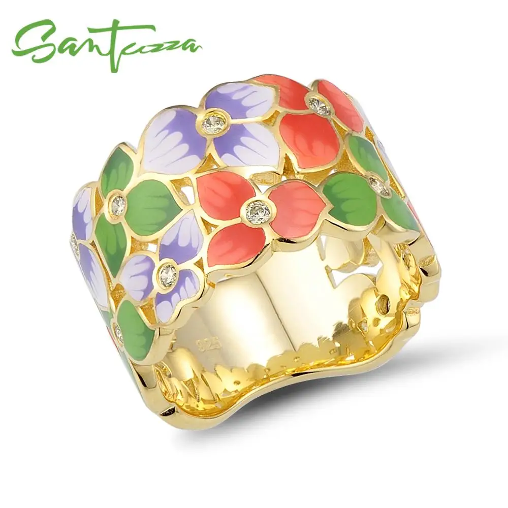 SANTUZZA серебряное кольцо для женщин 925 пробы серебряные цветочные кольца с цветами