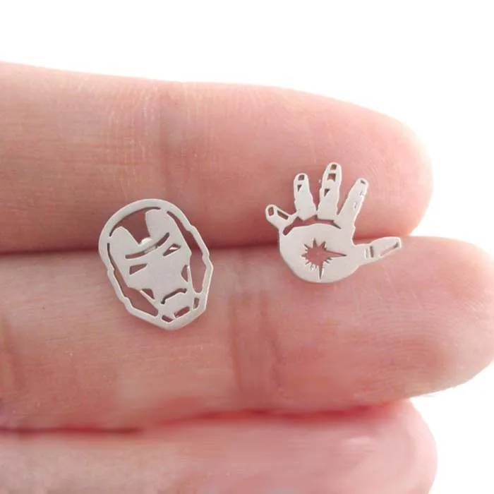 Серьги гвоздики Железный человек Маска и перчатка в форме супергероя серьги для