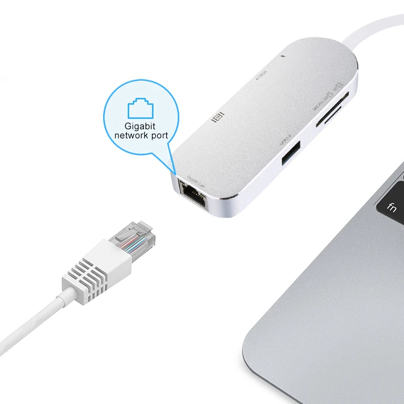 Хаб 8 в 1 HDMI 4K + RJ45 Gigabit Ethernet концентратор 3 0 кардридер SD/ TF зарядный PD для