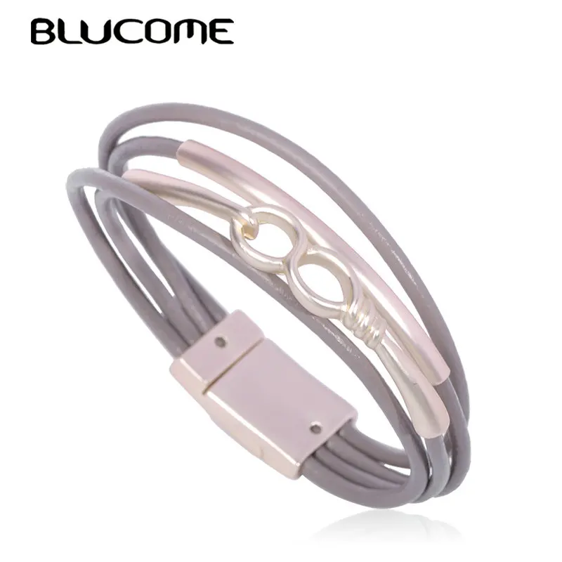 Женский многослойный браслет Blucome из кожи с магнитом цвета розового золота для