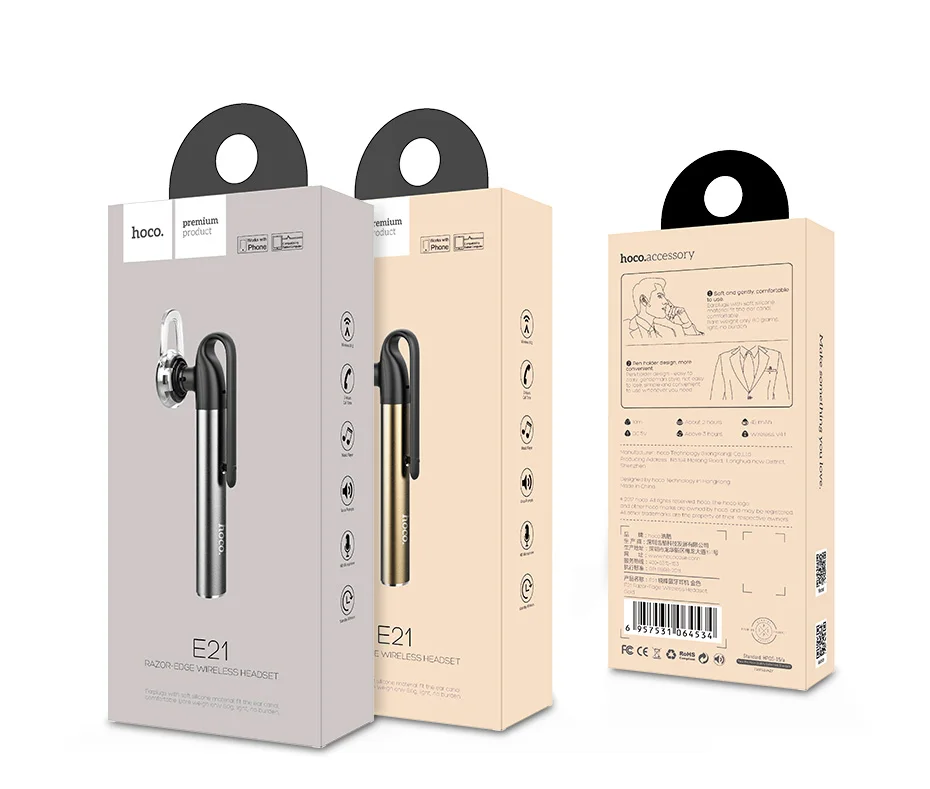 HOCO мини Bluetooth беспроводные наушники с микрофоном Музыка Спорт гарнитура Универсальный для iPhone X 8 7 Xiaomi Redmi 4x Note S8