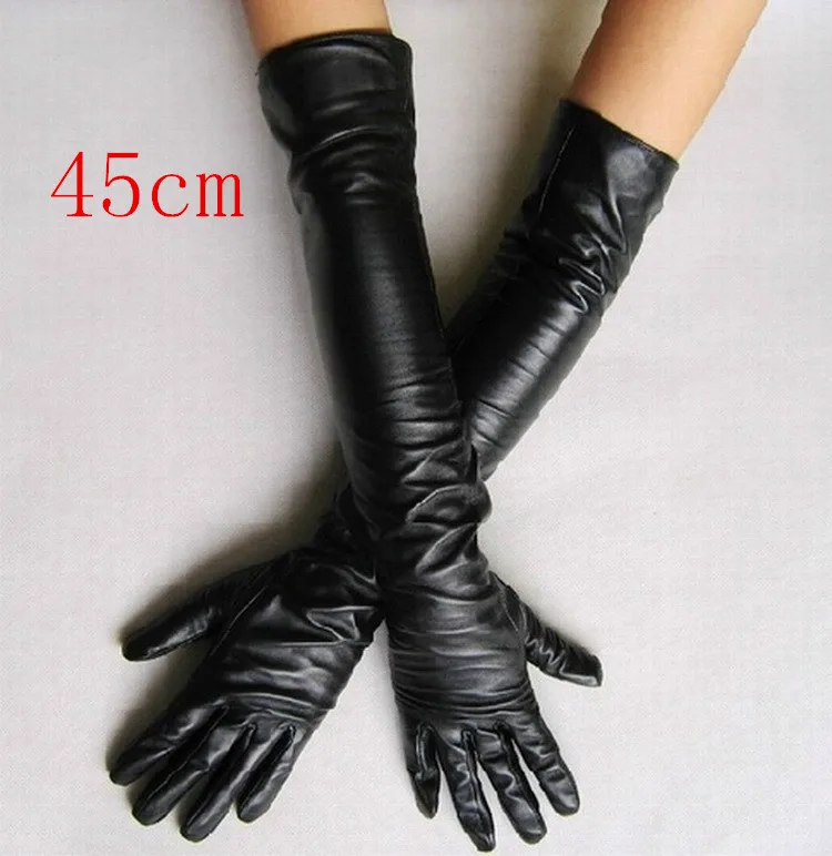 45CM Black Length Новинка, женские модные перчатки, черные длинные кожаные перчатки 40 см и 50 см, Женские варежки, зимние женские кожаные перчатки - Цвет: 45CM Black Length