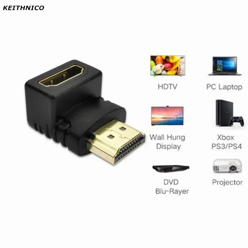 KEITHNICO HDMI соединитель папа к Женский адаптер 4k конвертер удлинитель 90 градусов