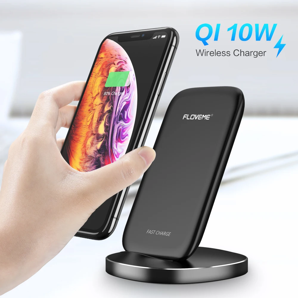 

Беспроводное зарядное устройство FLOVEME 10 Вт QI для iPhone XS, XR, X, 8, Samsung S10, S9, S8, быстрая зарядка для Xiaomi mi9, HUWWEI, док-Держатель зарядного устройства