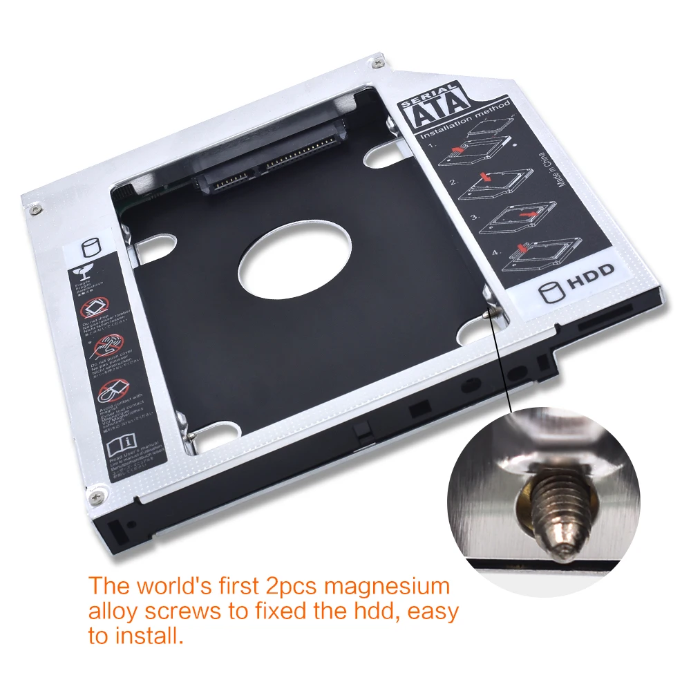 Для Тетрадь ODD DVD-ROM Optibay Алюминий 2nd HDD Caddy 12,7 мм IDE SATA с передней панелью 2,5 дюймов чехол для SSD, HDD корпус