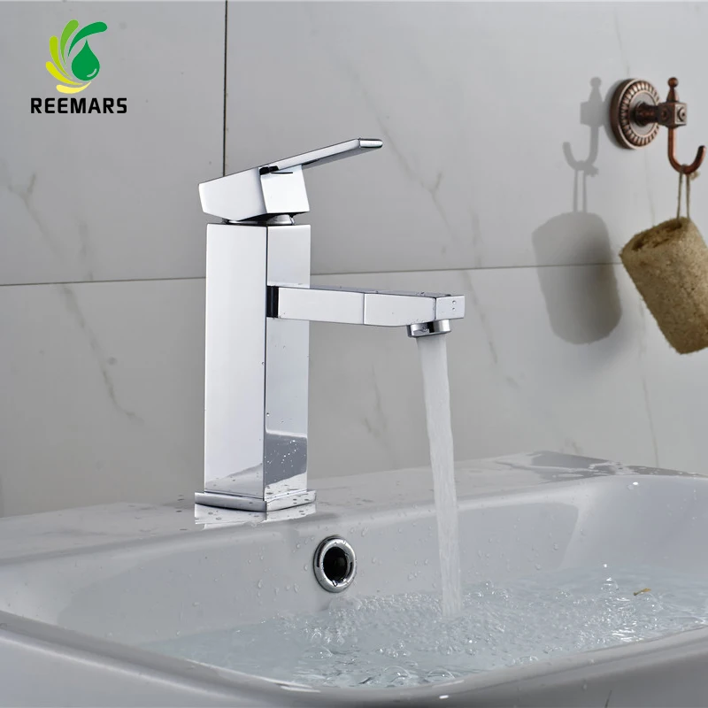 Натуральная reemars Ванная комната кран бассейна Раковина смесителя Широкое Chrome