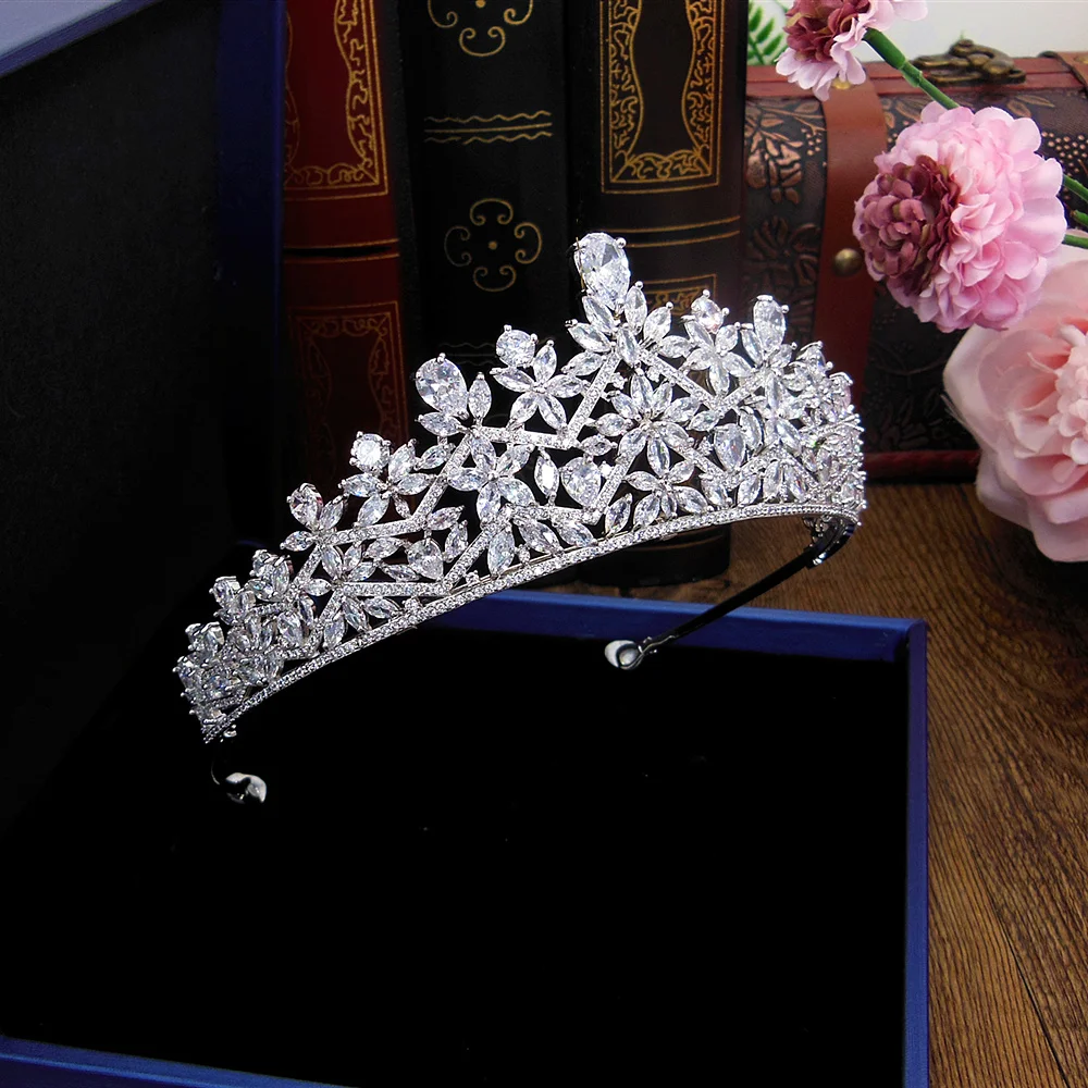 

3A Cubic Zircon Wedding Crown Zirconia Tiara CZ Diadema Tiaras And Crowns Bridal Hair Accessories Couronne De Mariage WIGO1327