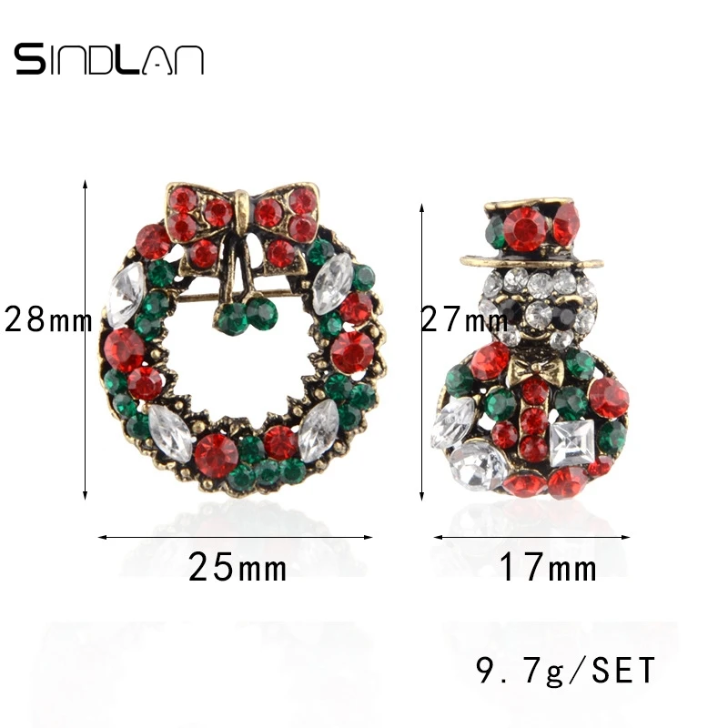 Sindlan Brooch Christmas Jewelry New Year Decoration Vintage Crystal Bow Wreath Snowman Boutonniere Enamel Pin For Women | Украшения и