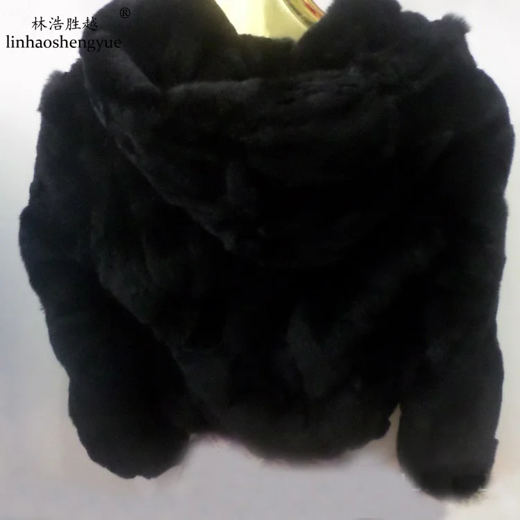 Linhaoshengyue Advanced Real Rabbit Fur Coat with Hood