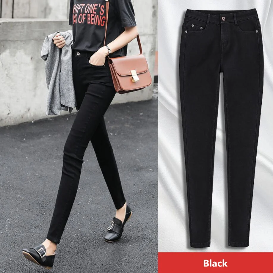 Осенние новые джинсы женская одежда корейские простые тонкие эластичные