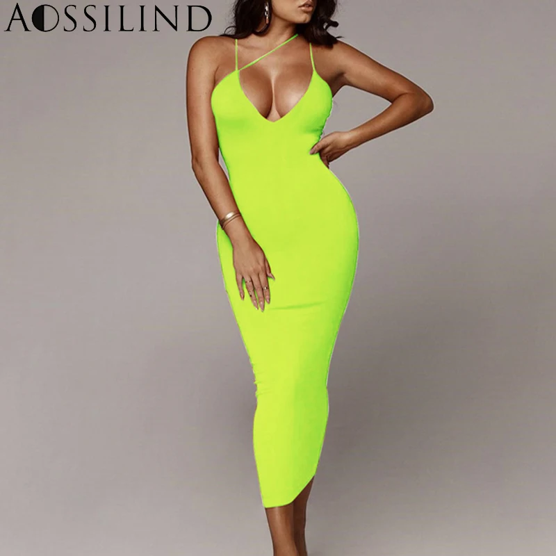

AOSSILIND Summer Women Sexy V Neck Bodycon Club Party Dress Ladies Strap Backless Off Shoulder Pencil Midi Dresses