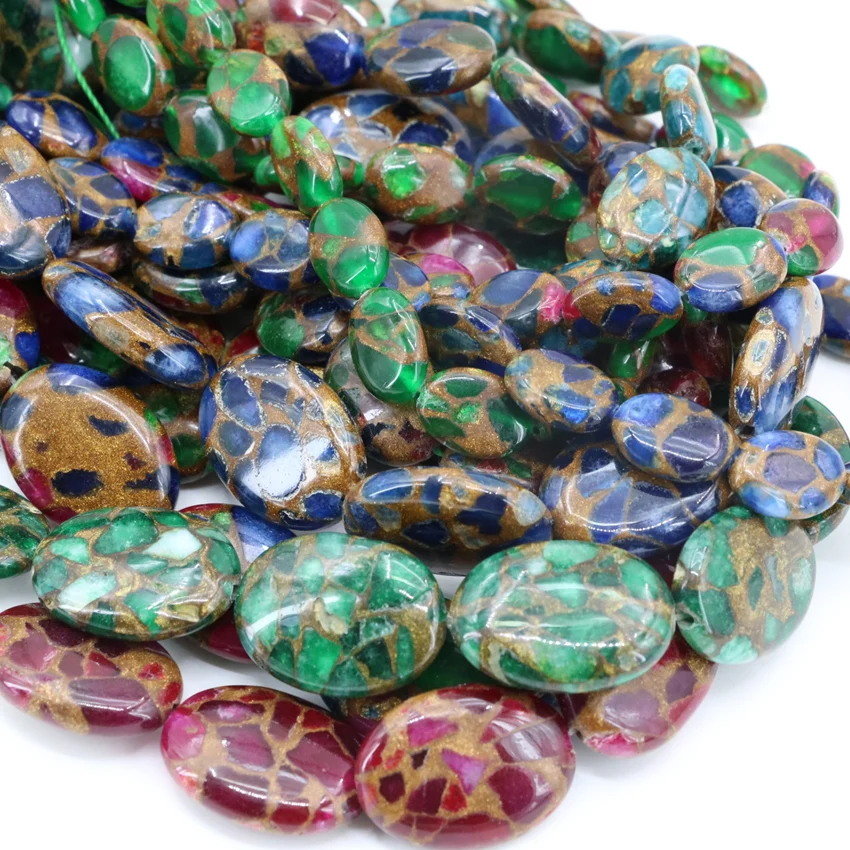 Золотой песок камень овальные камни в форме яйца разноцветные бусины для женщин